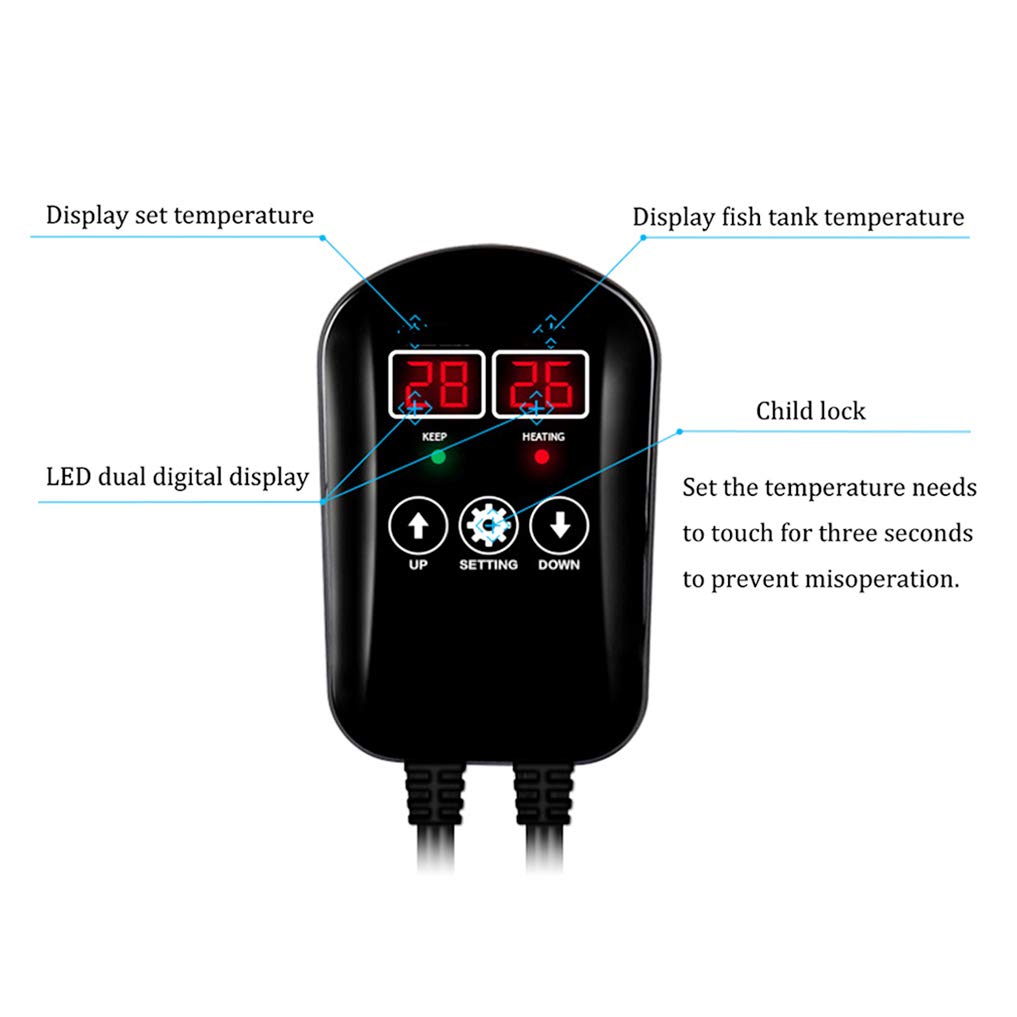 Calentador sumergible para pecera, calentador de acuario de alta potencia de 50-1200 W con controlador táctil externo y protección contra sobretemperatura