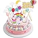 BBLIKE Decoracion Unicornio Cake con Cloud Rainbow + Star Moon + Globos de Colores + Tarjeta de Feliz Cumpleaños Kit de Decoracion Tartas Cumpleaños para Niños Fiesta de Boda