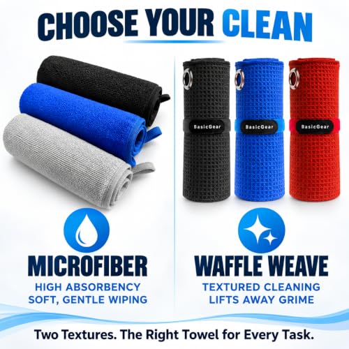 BasicGear Fishing Towel, 3 Pack, 16x16 in, Black/Red/Blue, Waffle - image 8