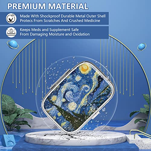 Image of Pill Box 2 Compartment Small Pill Case,Portable for Pocket or Purse Pill Organizer Pill Container Holder to Hold Vitamins, Medication, Fish Oil and Supplements(Starry Night)