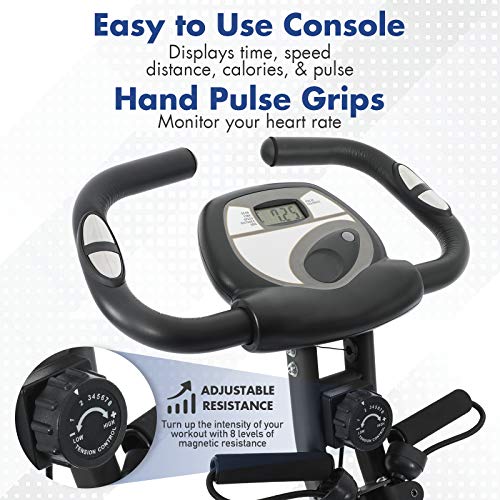 Exercise Bike Stationary Bike Foldable Magnetic Upright Recumbent Portable Fitness Cycle with Arm Resistance Bands Extra-large Adjustable Seat Pulse 3-in-1 Cycling Indoor Trainer for Home(Black) - Thumbnail 5