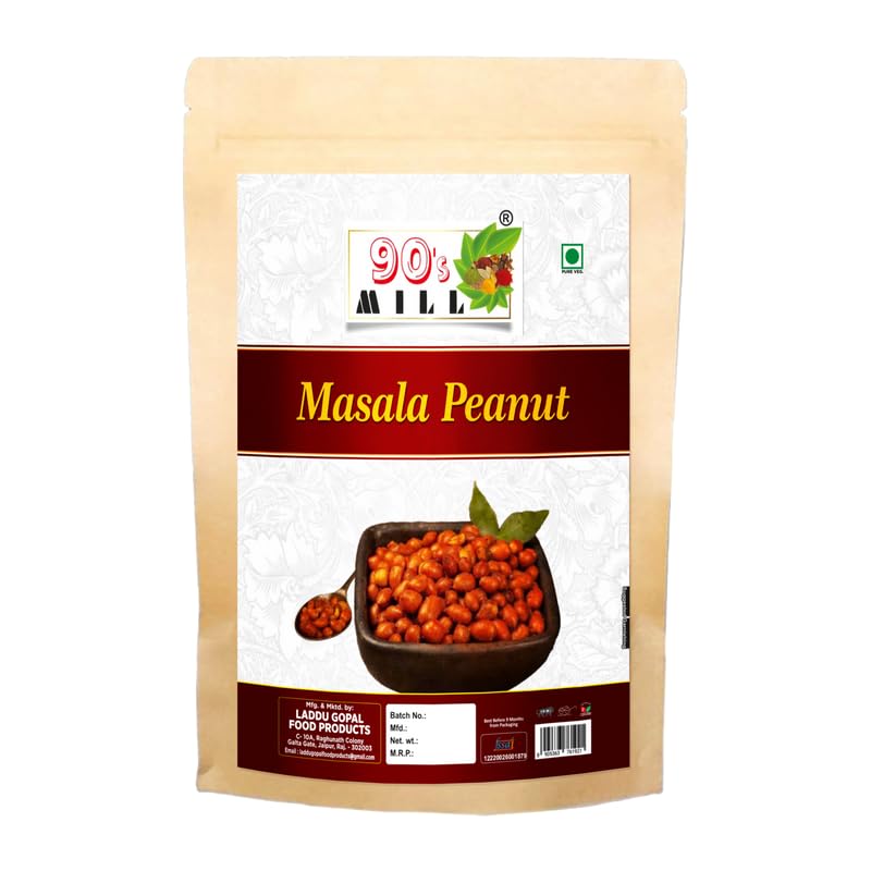 90's MILL Marwar's Organic Masala Peanut Namkeen | Organic Namkeen | Rich in Protein | Crunchy & Spicy | Fried in Pygmy Groundnut Oil | Healthy Indian Snacks | No Preservatives-300g*1Pack