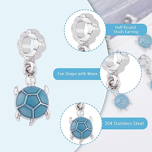 DICOSMETIC 20Pcs Zirconia Turtle Charms Blue Sea Turtle Dangle Charms 3D Animal Charms with European Bead Hanger Platinum Alloy Charms for DIY Crafts Jewelry Making Hole: 5mm - Image 4