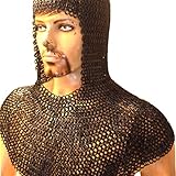 Allbeststuff Flat Riveted Solid Ring Chain Mail Coif Steel 9 Mm Large Blackend