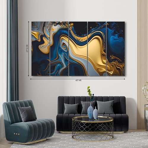 Image of The Castle Decor Marble abstract painting with frame 5 Big Size (27x48) Wall Art for living room,Bedroom,Drawing room,Hotels-Wooden Framed-Digital Painting