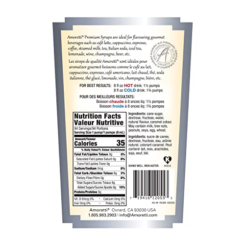 Amoretti - Premium French Vanilla Syrup With Pump For Flavoring Coffees, Cocktails, And Other Beverages, 94 Servings Per Bottle (750 Ml), Gluten Free, Gmo/Geo Free, Preservative Free #TOP1