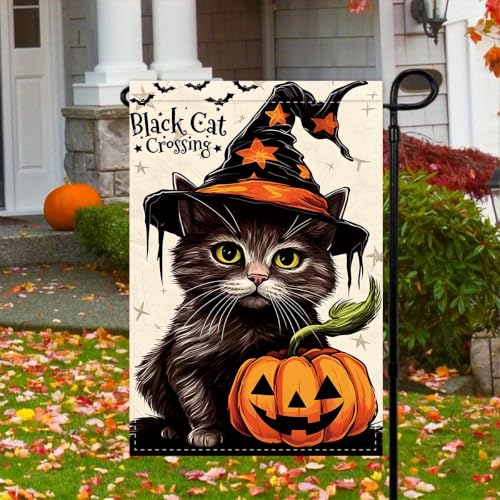 NHBTC Halloween Black Cat Pumpkin Garden Flag 12x18 In Lawn Yard Decor Gift - image 3
