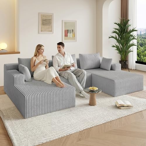 Image of 107 inch Modular Sectional Sleeper Sofa, Boneless Cloud Couch for Living Room, U Shaped 3 Seat Sofa with Deep Seat, Free Combination, Couch in a Box, No Assembly Required (Light Grey)