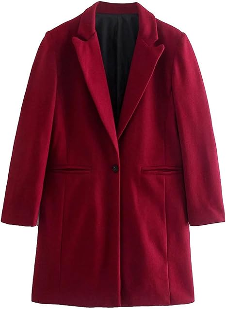 Amazon Co Jp Cffdoi 春と秋のウールのジャケットの女性の中長の1つのボタン長袖ソリッドカラーのウールのジャケット Color Red Size Us Size L 服 ファッション小物