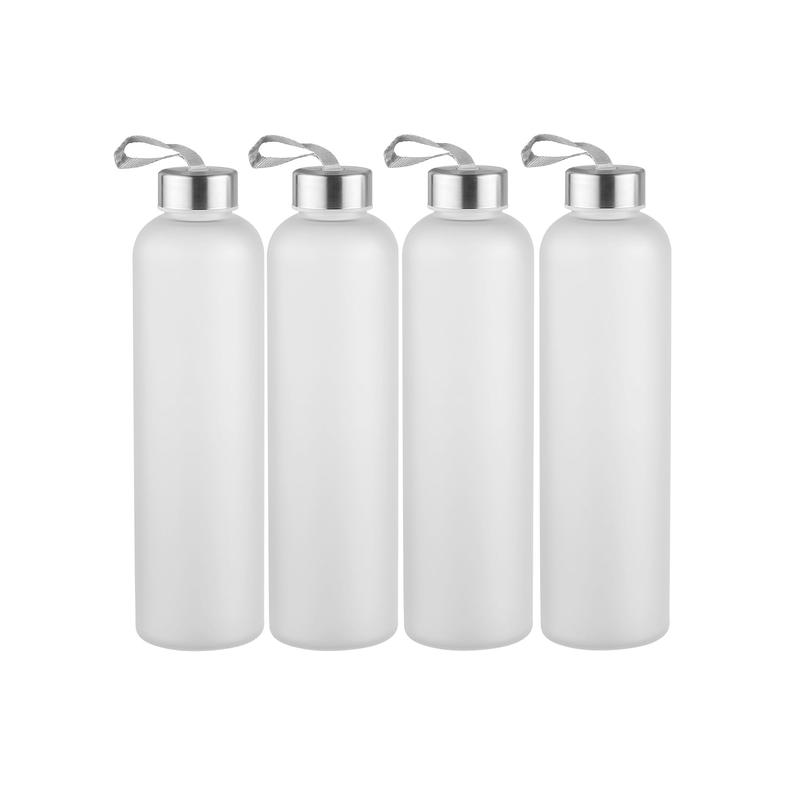 novelinks 4 Pack 27OZ Frosted Water Bottles with Stainless Steel Silver Lid,Leakproof Gym Bottles, Reusable Sport Water Jug for Fitness Camping Office