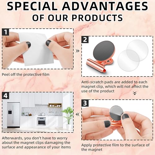 Grtard 48pack Magnetic Clips Heavy Duty, Magnet Clips for Fridge, Refrigerator Magnets, Scratch Free Magnets with Clip, Strong Magnetic Clip for Refrigerator, Whiteboard, Locker, Cruise (Rose Gold)
