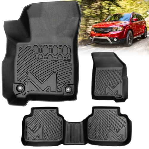 Image of TPE Automotive Floor Mats Custom for 2011-2020 Dodge Journey, All Weather Cover Protection Waterproof Black Floor Liner Front & Rear Row Full Set Car Mats, 3PCS