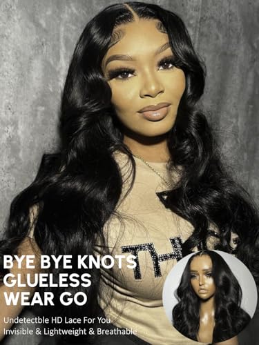 Image of KLAIYI Body Wave Bye Bye Knots Glueless Wig 7x5 Pre Cut Lace Front Wigs Human Hair Wear and Go Wigs for Beginners Pre Bleached Pre Plucked Pre Everything 3S Easy to Ready to Wear Loose Wave Wig 18Inch