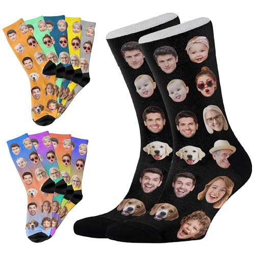 Custom Socks with FACE PHOTOS TEXT Made in USA, Personalized Funny Gifts for Birthday Christmas Wedding