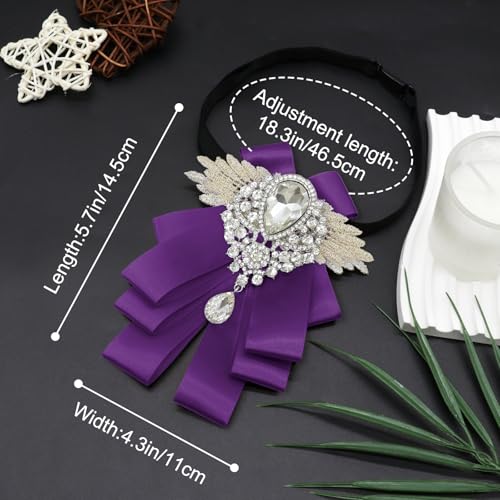 Image of Luckyvestir Womens Mens Bow Tie Ribbon Black Rhinestone Bow Ties Men Large Crystal Bowknot Bowtie for Wedding Party Banquet