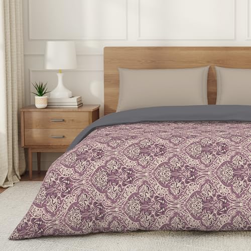 Image of Welspun Arlo Double Bed Quilt Comforter, 2-in-1 Reversible, Lightweight AC Quilt Blanket, Soft Breathable Microfiber for All Seasons & Winter Use, 200x200 cm Double Bed Quilt, Dark Violet