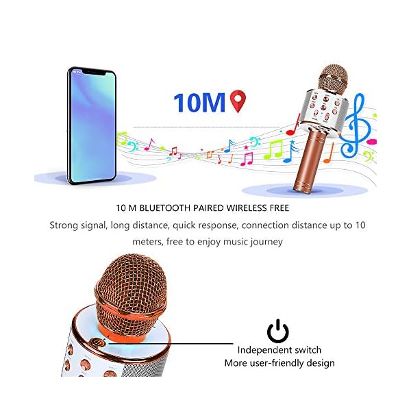 Karaoke Mikrofon, Drahtlose Bluetooth Mikrofon Tragbares Handmikrofon mit Lautsprecher und Aufnahme, Drahtlose Mikrofon… – Bild 5
