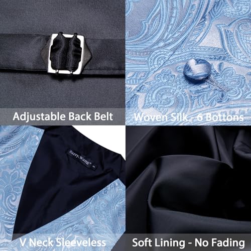 Image of Barry.Wang Formal Men Flower Vest Paisley Jacquard Silk Ties Suit Waistcoat Set Wedding 5PCS