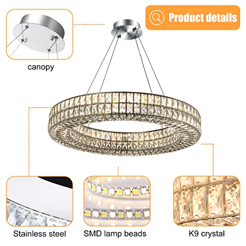 Idequy Led 32" Ring Crystal Chandelier, Modern Chandeliers Lighting And Hanging Ring Adjustable, Stainless Steel Ceiling Light Fixture For Living Room Dining Room Bedroom #TOP4