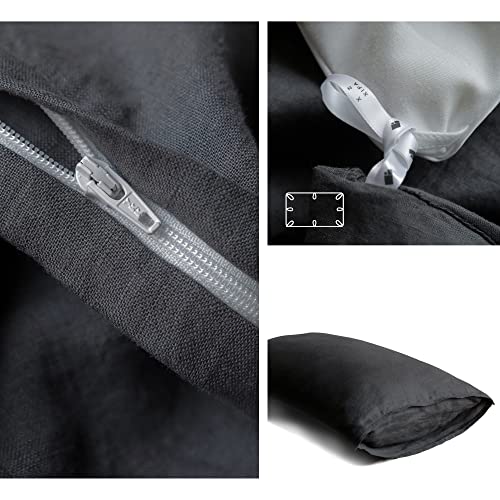 Image of XZ XIFA 100% Washed French Flax Linen Duvet Cover Set - 3 Pieces, Cooling & Textured Farmhouse Bedding for Hot Sleepers, with Zipper Closure (Dark Gray, King)