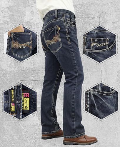 BOCOMAL FR Jeans for Summer Midweight EX-Soft Relaxed Boot Cut Vintage Washed Flame Resistant Work Pants NFPA2112 CAT22