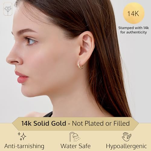 Small Solid 14K Gold Huggie Earrings for Women | Hypoallergenic & Anti-Tarnishing Yellow Gold Hoop Earrings | Real 14 Karat Hoops in Various Styles MAX + STONE2