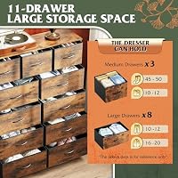 WLIVE Tall Dresser for Bedroom, 11 Drawer Chest of Drawers, Rustic Brown — image 5