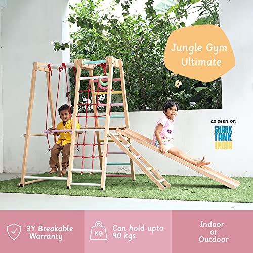 Image of Ariro Jungle Gym Ultimate | Multicolor & Can Hold Upto 90 kg | Boosts Child Confidence & Keeps Child Fit | for Both Girl and Boy | Made with Wood | 40000 Grams | It is Strong, Sturdy and Durable