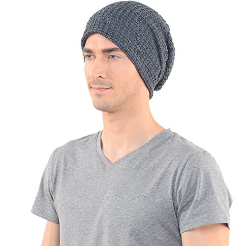 Forbusite Mens Slouchy Long Beanie Knit Cap For Summer Winter, Oversize, Soild Grey #TOP2