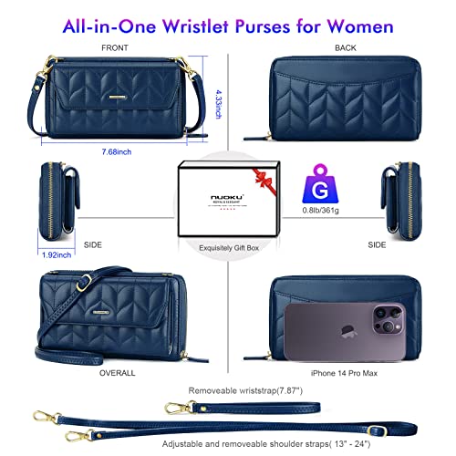 Image of nuoku RFID Blocking Wristlet Wallet for Women, Zip-Around Crossbody Clutch with 2 Removable Straps