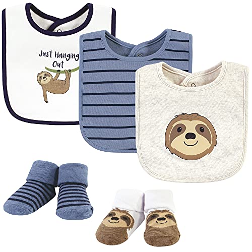 Image of Hudson Baby Unisex Baby Cotton Bib and Sock Set, Sloth, One Size