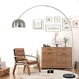 ACMHNC Silber Bogenleuchte LED Dimmbar Stehleuchte mit Fernbedienung, Bogenlampe Wohnzimmer Chrom, E27 Wohnzimmerlampe, 12W Arc Stehlampe Mit Marmor Basis, Höhenverstellbar, für Schlafzimmer Büro