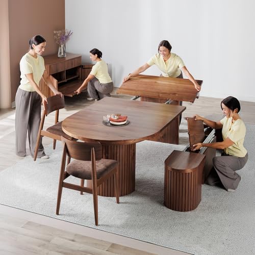Transformer Table Round Sideboard Buffet Cabinet, Royal Brown - image 8