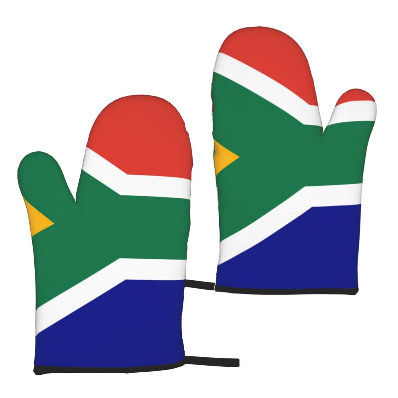 Nimongt Women's Black South African Flag Print Adults Universal Fit Heat Resistant Oven Gloves Reusable Cooking Outdoor Grilling