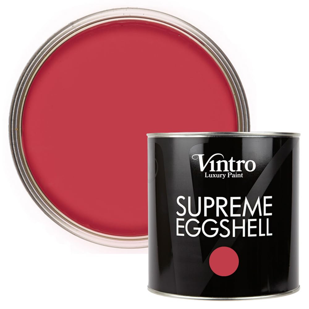 Vintro Paint | Eggshell Paint | for Walls | Wood | Trim | Satin Furniture Paint | Interior & Exterior Use. (Red - Poppy, 2.5 Litres)