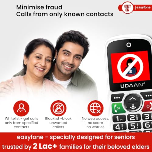 Image of Easyfone Udaan+ 1.8 inch Senior Phone with 20+ Features: Loud Sound, Photo Speed Dial, SOS, Auto-Call Recording, Call Restriction, Includes Care Plan for Quick Ambulance Coordination