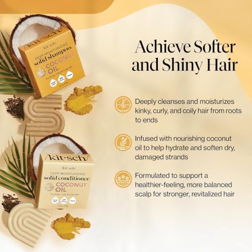 Image of Kitsch Coconut Oil Shampoo and Conditioner Set - Deep Moisturizing Shampoo and Conditioner Bar for Dry Damaged Hair - Hydrating Solid Bars for Curly, Coily & Color Treated Hair - Made in USA