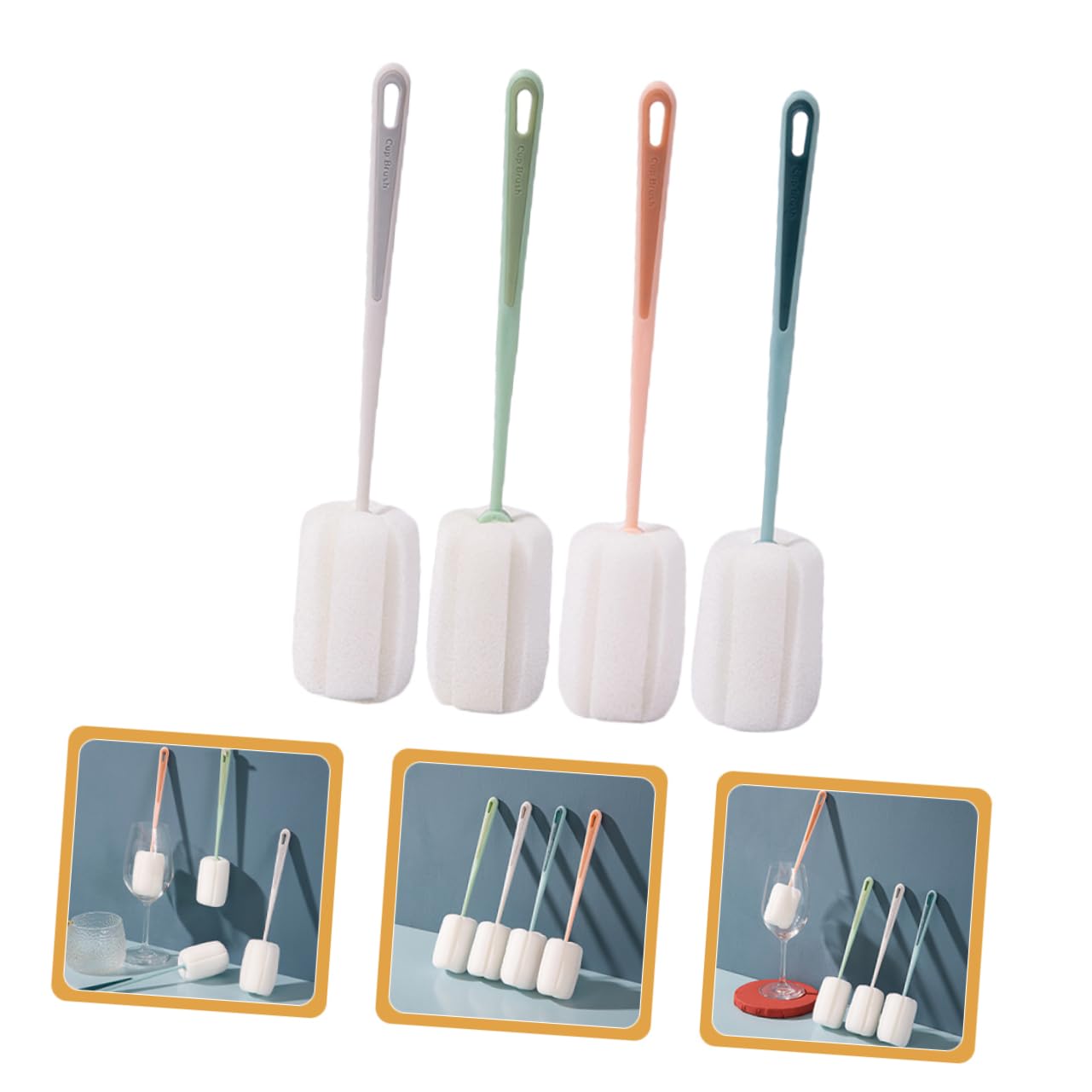 TOPBATHY 20 Pz Pennello con tazza in spugna a manico lungo scrub per la pulizia spazzola per pulire il bicchiere di vino Palmare spazzola per la pulizia spazzola per fessure