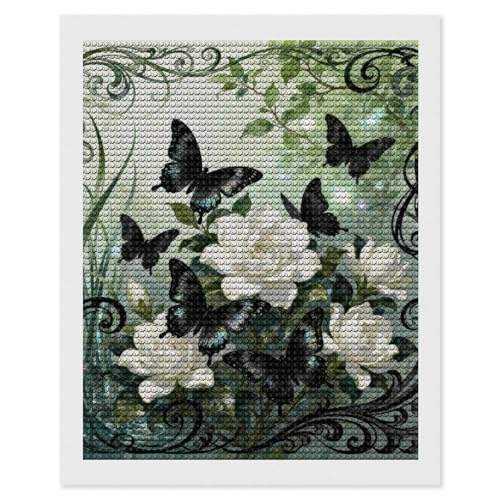 Kit peinture diamant 5D papillons gardénias, cadeau idéal créatif adulte