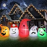 B&D 8FT Long Halloween Inflatables Ghost Outdoor Decorations, 5 Pirate Ghosts Inflatable Halloween Decorations with Color Changing RGB Lights Halloween Blow Ups for Party, Garden, Yard, Lawn Decor