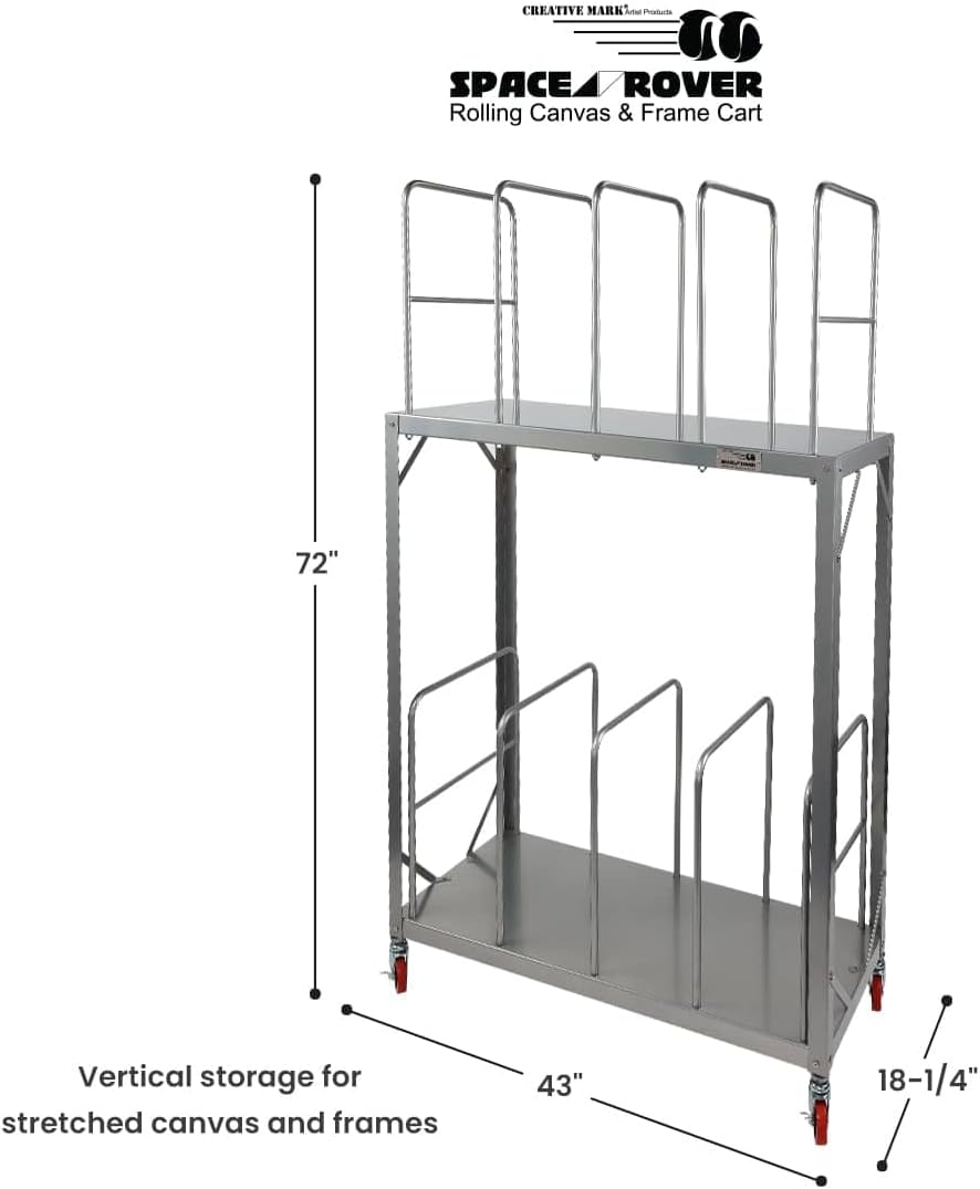 Creative Mark The Original Space Rover Canvas and Frame Rolling Cart - Heavy-Gauge Steel Utility Cart with Wheels, 10 Dividing Braces, Lockable Casters, 43" L x 18-1/4" D x 72" H