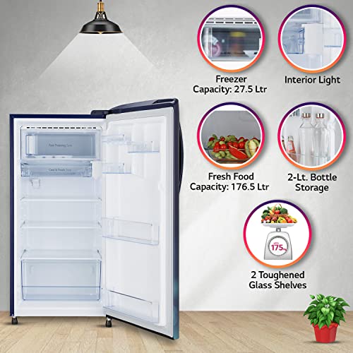 Image of LG 204 L 4 Star Direct-Cool Inverter Single Door Refrigerator Appliance (??GL-B211CBCY, Blue Charm, Smart Connect & Fast Ice Making, 2022 Model)