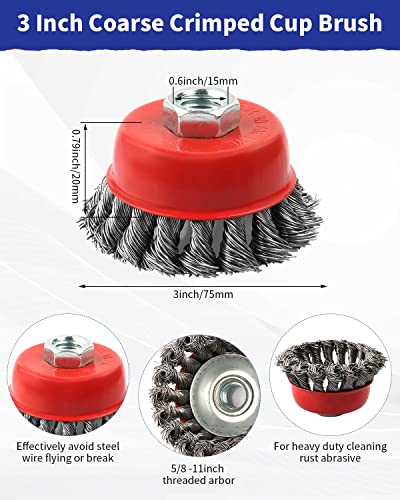 Image of Rocaris 3 Pack Wire Wheel Brush for Angle Grinders,4 Inch Wire Brush for 4 1 /2 Angle Grinder,4 Inch & 3 Inch Twist Knotted Wheels with 5 /8 inch Thread Arbor for Removing Rust