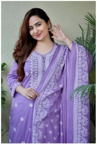 Image of Royal Export Women's Viscose Floral Embroidered Straight Kurta Pant with Dupatta Set | Kurta Sets for Women
