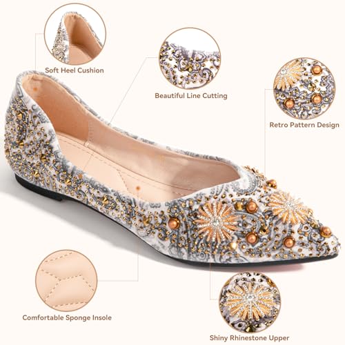 Generic Women's Silver Rhinestone Pointed Toe Flats: Comfortable Low Wedge Dressy Flats for Adult Women - Casual Ballet Shoes4