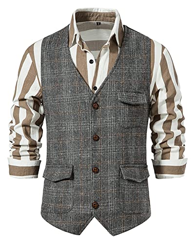 Zaitun Herren Pullunder Kariert - Ärmellose Weste Slim Fit V-Ausschnitt