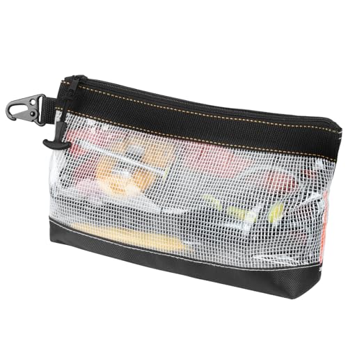 FRETONBA 工具バッグ 小型 ツールバッグ 静電気防止・防水 工具入れ ポーチ 透明 工具収納 電工 腰袋 携帯便利 ガジェットポーチ 丈夫 メタルフック 腰掛け 作業カバン 小物入れ 工具 文房具 ケーブル 家庭 アウトドア 持ち運び 多機能 道具袋 1個入り ブラック