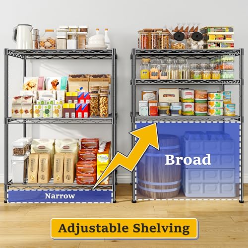 Image of DurayLoly 3 Tier Metal Wire Storage Shelves,Adjustable Small Wire Shelving Unit,Utility Storage Rack for Kitchen,Bedroom,Laundry Room,Pantry & Office,17.7 inchWx11.8 inchDx35.4 inchH,Black,2pc