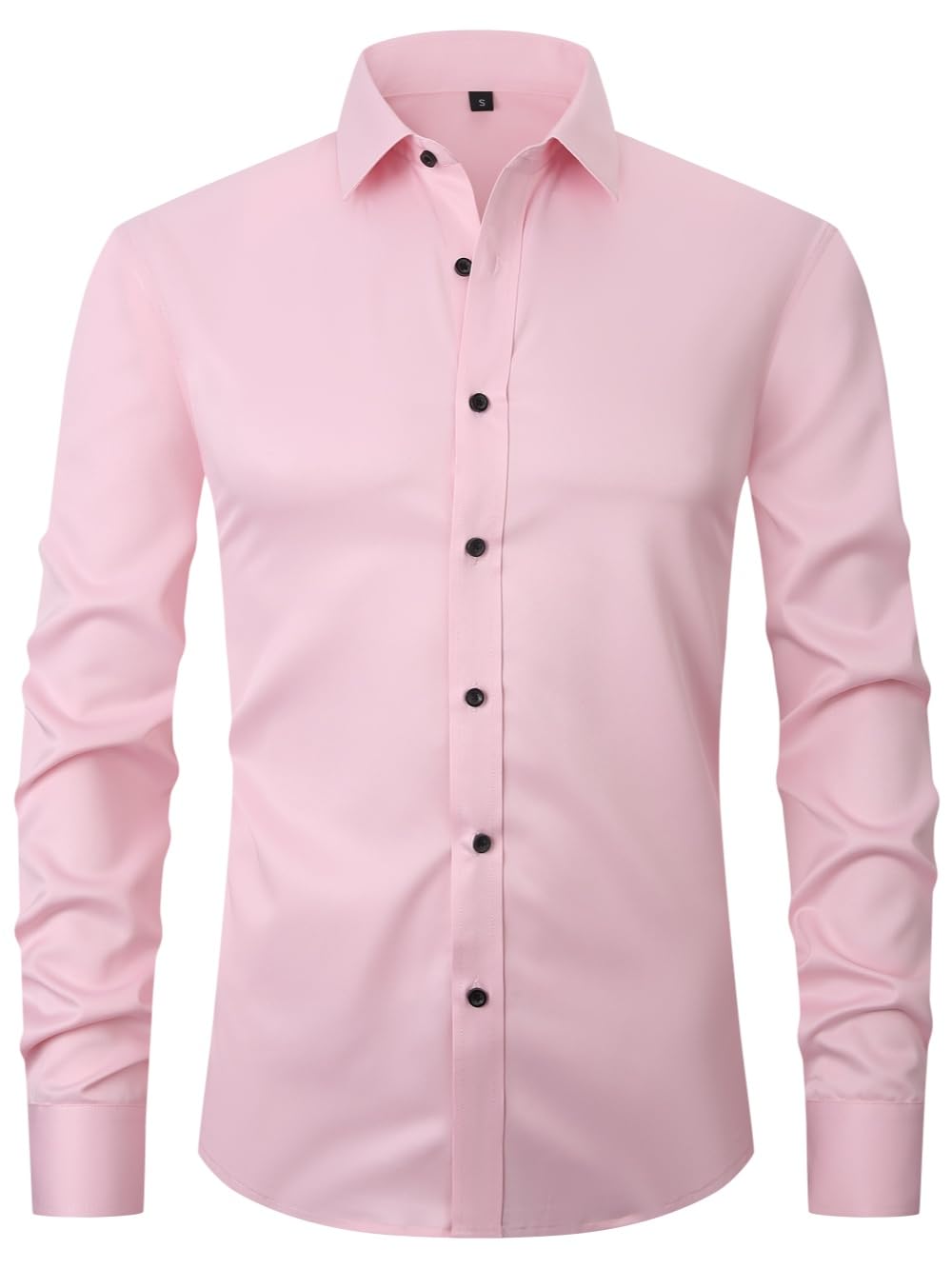 corfty Men Long Sleeve Dress Shirt - Regular Fit Stretch Free-Wrinkle Button Down Shirt