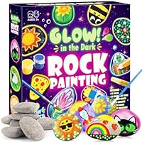 Steine zum Bemalen, Bastelset Kinder ab 5 6 7 8 9 10 Jahre Geschenk Mädchen 6-12 Jahren Basteln Mädchen 6-9 Jahre Halloween Geschenk 12 Stück Steine Bemalen Set mit 20 Farben(Farbe Leuchtet Im Dunkel)
